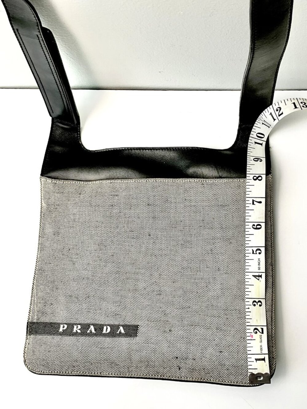 Vintage PRADA Canvas & Leather Crossbody Bag Black Beige Logo. Made in Italy - Picture 5 of 9